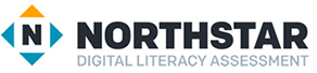 An N in black lettering, with a yellow arrow above the letter and blue arrows from the left, right, and bottom sides. Northstar in black lettering. Digital Literacy in blue lettering.