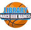 Library March Book Madness with basketball in background