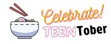 Celebrate TeenTober with a white bowl and brown chopsticks to the left of the words.