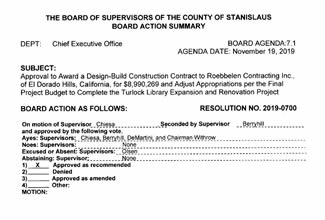 Thumbnail image of the first page of the November 19, 2019 Stanislaus County Board of Supervisors board agenda item