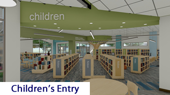 The rendering of the entry to the children’s area of the Turlock Library