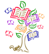 Colorful tree with books as leaves, some leaves are falling, includes the words 1000 books before kindergarten