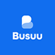 A blue background with a large b and the word Busuu in white lettering